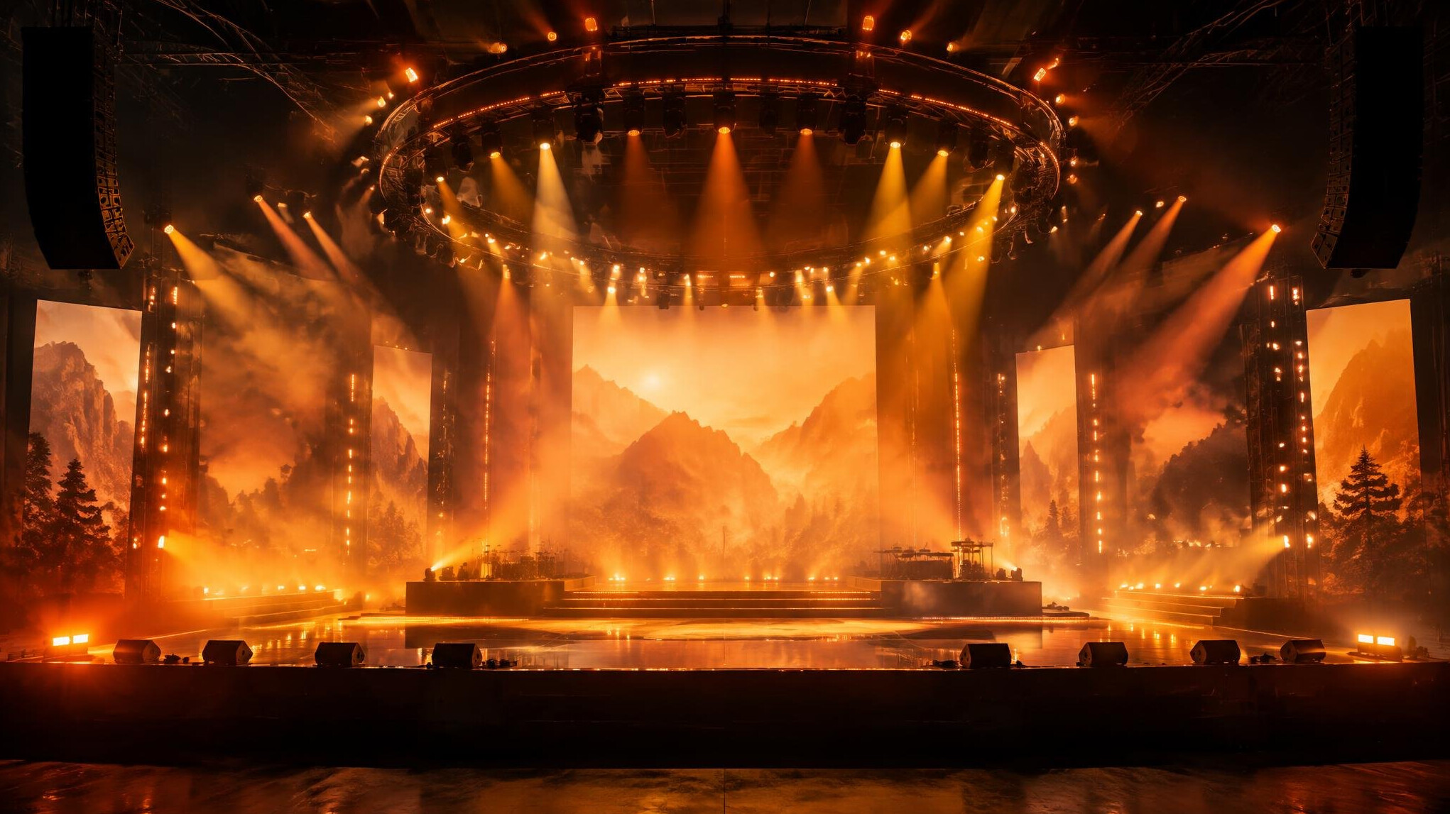 Large stage with dramatic lighting during a live production