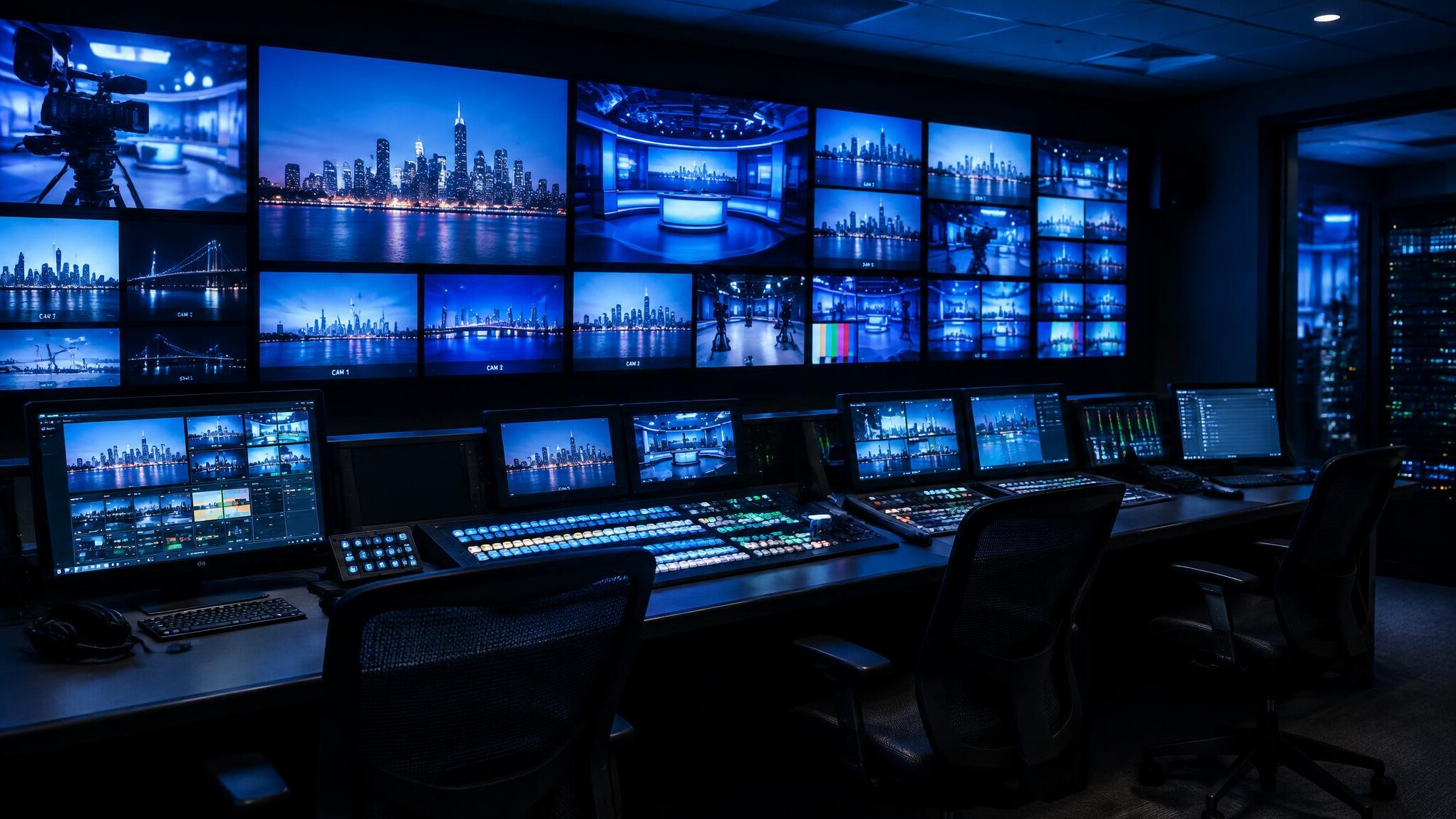 Control room with multiple monitors