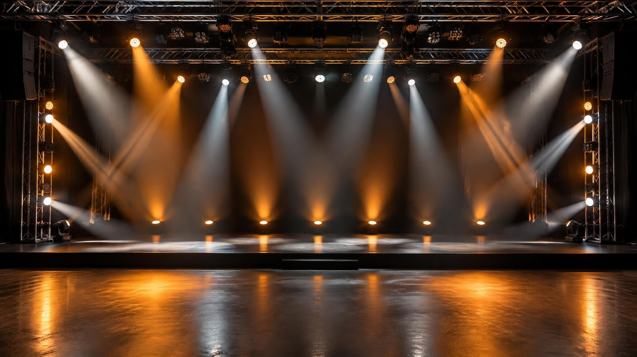 Stage with colorful spotlights before a live show